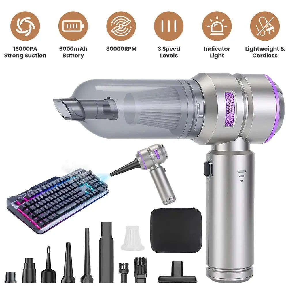 Turbo Clean 2-in-1 Cordless Vacuum Splashis 16000Pa vacuum 2-in-1 vacuum 80000 RPM motor air duster automotive vacuum best seller camera duster car accessories car cleaning kit car detailing vacuum car interior cleaner car vacuum cleaning