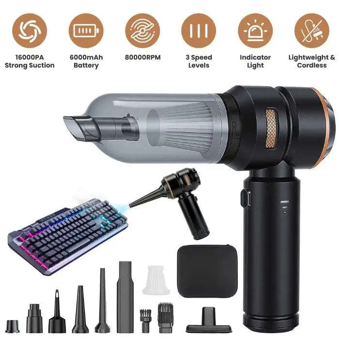 Turbo Clean 2-in-1 Cordless Vacuum Splashis 16000Pa vacuum 2-in-1 vacuum 80000 RPM motor air duster automotive vacuum best seller camera duster car accessories car cleaning kit car detailing vacuum car interior cleaner car vacuum cleaning