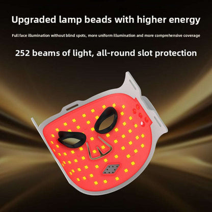 Wireless LED Photon Therapy Facial Mask Splashis 10000-hour-LEDs 2000mAh-battery 252-LED-chips 470nm-blue-light 520nm-green-light 590nm-yellow-light 630nm-red-light 850nm-infrared acne-treatment-LED affordable-premium age-defying-technology